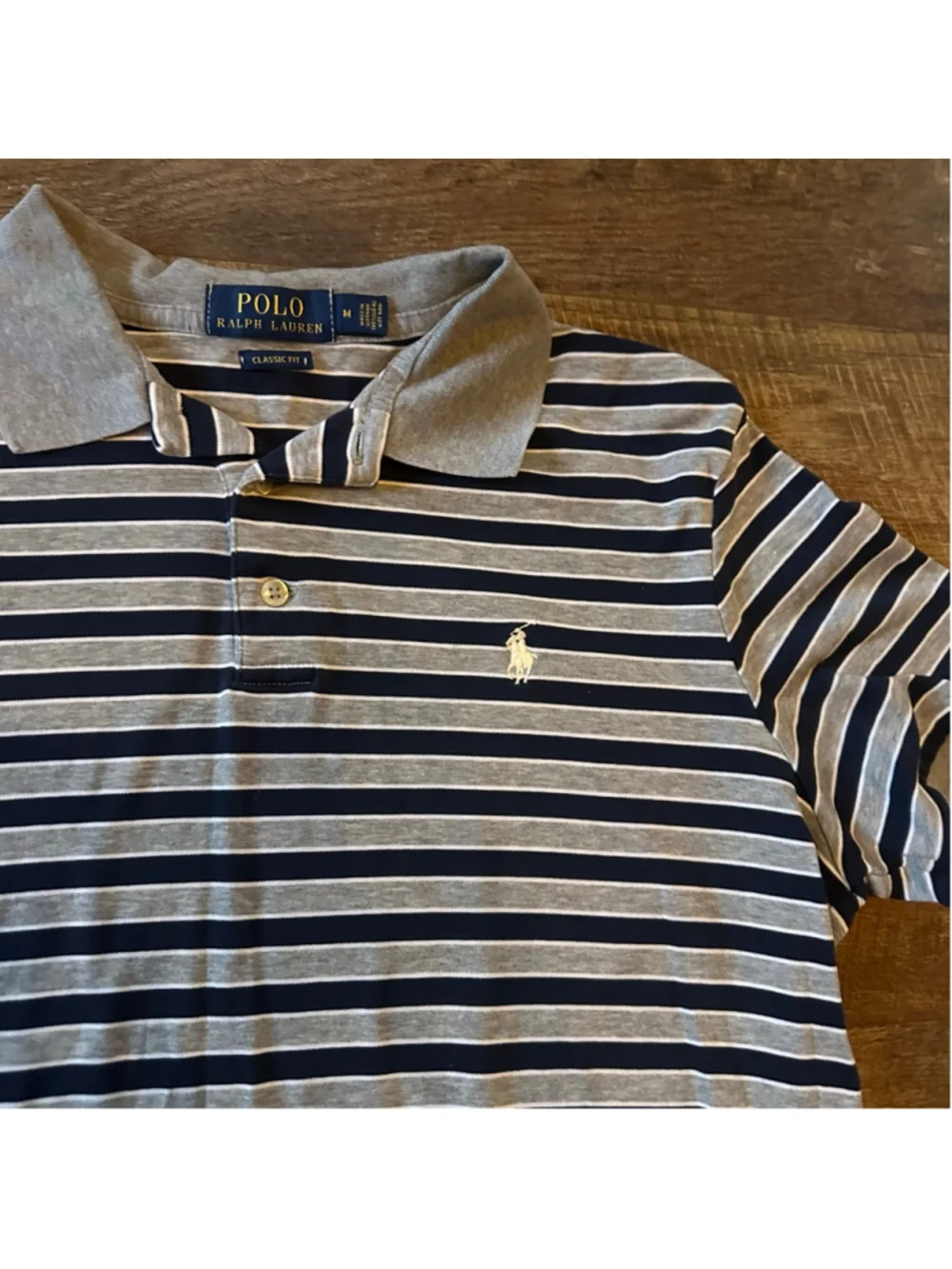 Men's Polo Ralph Lauren Polo M Navy Gray Striped Classic Fit Summer